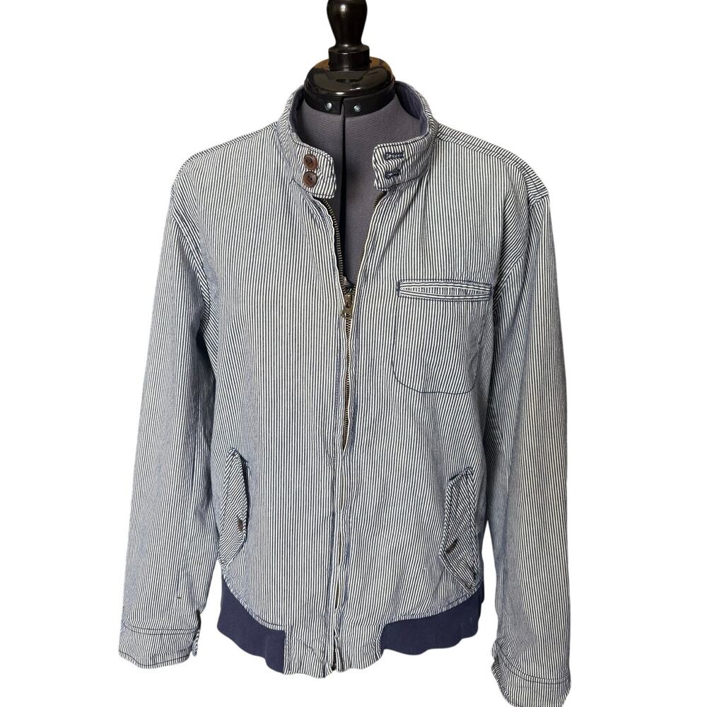 Gap Unisex Pinstripe Bomber Jacket Blue White Cotton Size Large Railroad